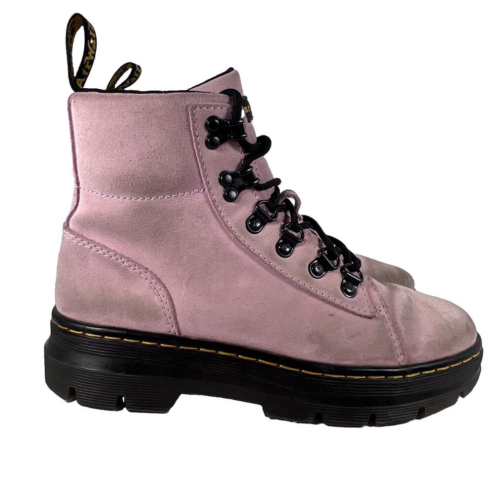 Dr Doc Martens Combs Pink Suede Lace Up Combat Style Hiking Boots Women's Size 6